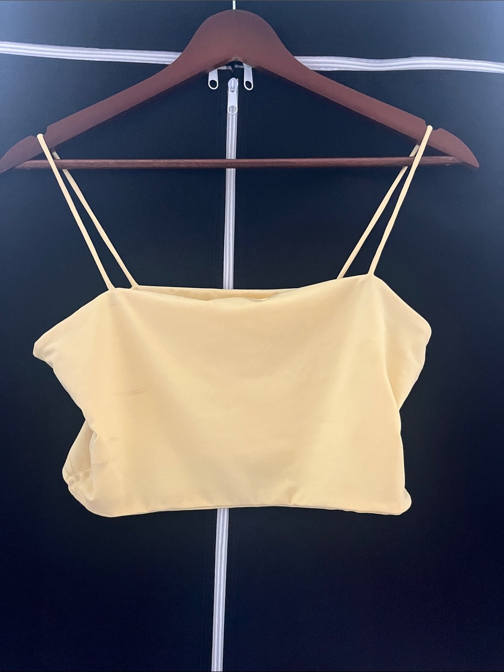 SHEIN Pale Yellow Double Spaghetti Strap Crop Top